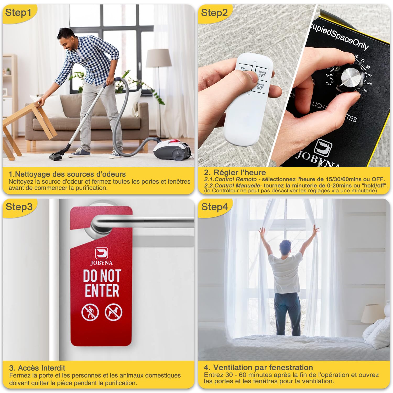 JOBYNA Générateur d'ozone 10,000 mg/h avecTélécommande, Commercielle Purificateur d'air à l'ozone Éliminateur D'odeurs avec Minuteur pour Bureau, Garage, Hôtel, Chambre, les Voitures, la Fumée