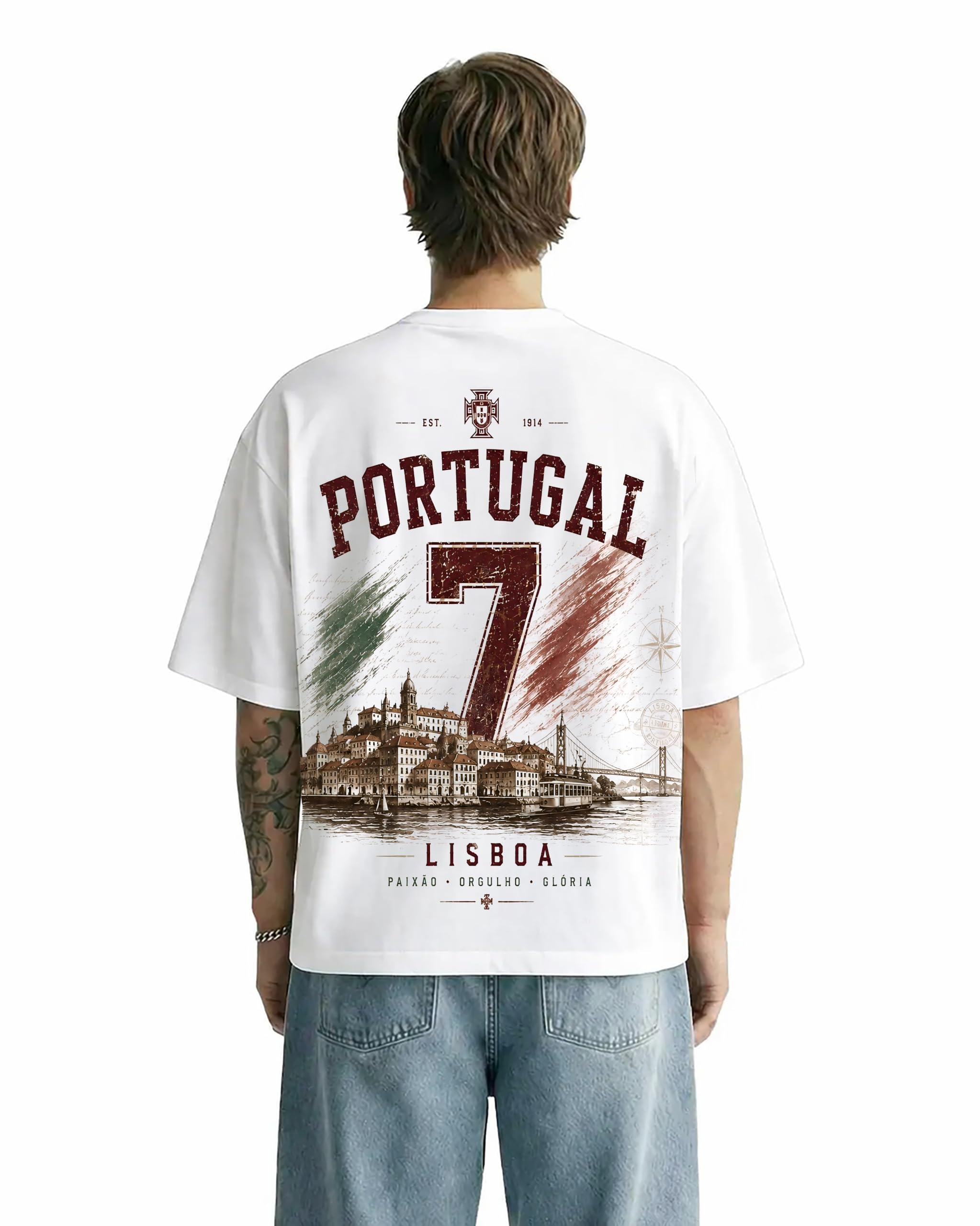 darkbuck Cristiano Ronaldo Portugal No. 7 Lisboa Graphic Oversized White T-Shirt for Men and Women Cotton Jersey dropshoulder-picture-42