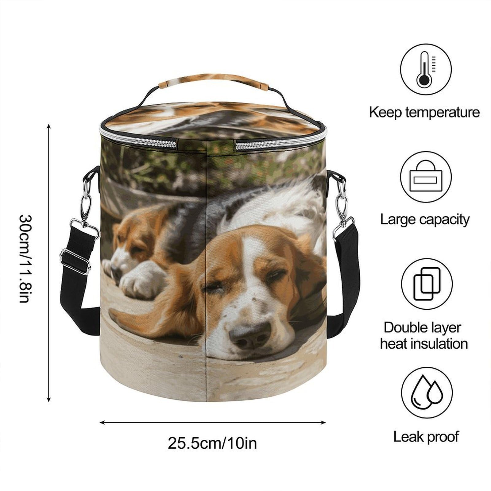 Borsa termica morbida con cane che riposa, multi-tasca, borsa da spiaggia isolata a prova di perdite, pieghevole, per spiaggia, viaggi, lavoro