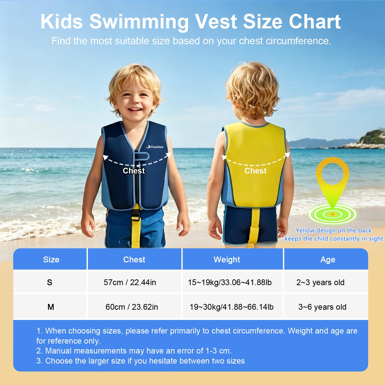 Chaleco de Natación para Niños, Sistema de Flotación Ajustable de 8 Paneles, Probado por TÜV, Neopreno Premium