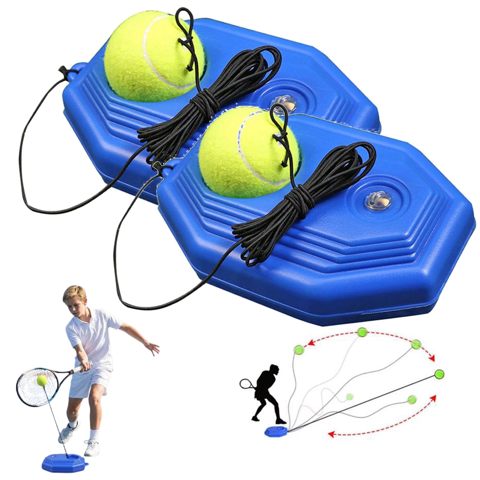 Tennis Ball Training Baseboard | Tennis Trainer Rebound Ball with String for Solo Practice,Portable Self-Training Tenni-s Equipment with Fillable Weighted Base for Beginners,Kids&Adults (Blue 3, 2Pcs)