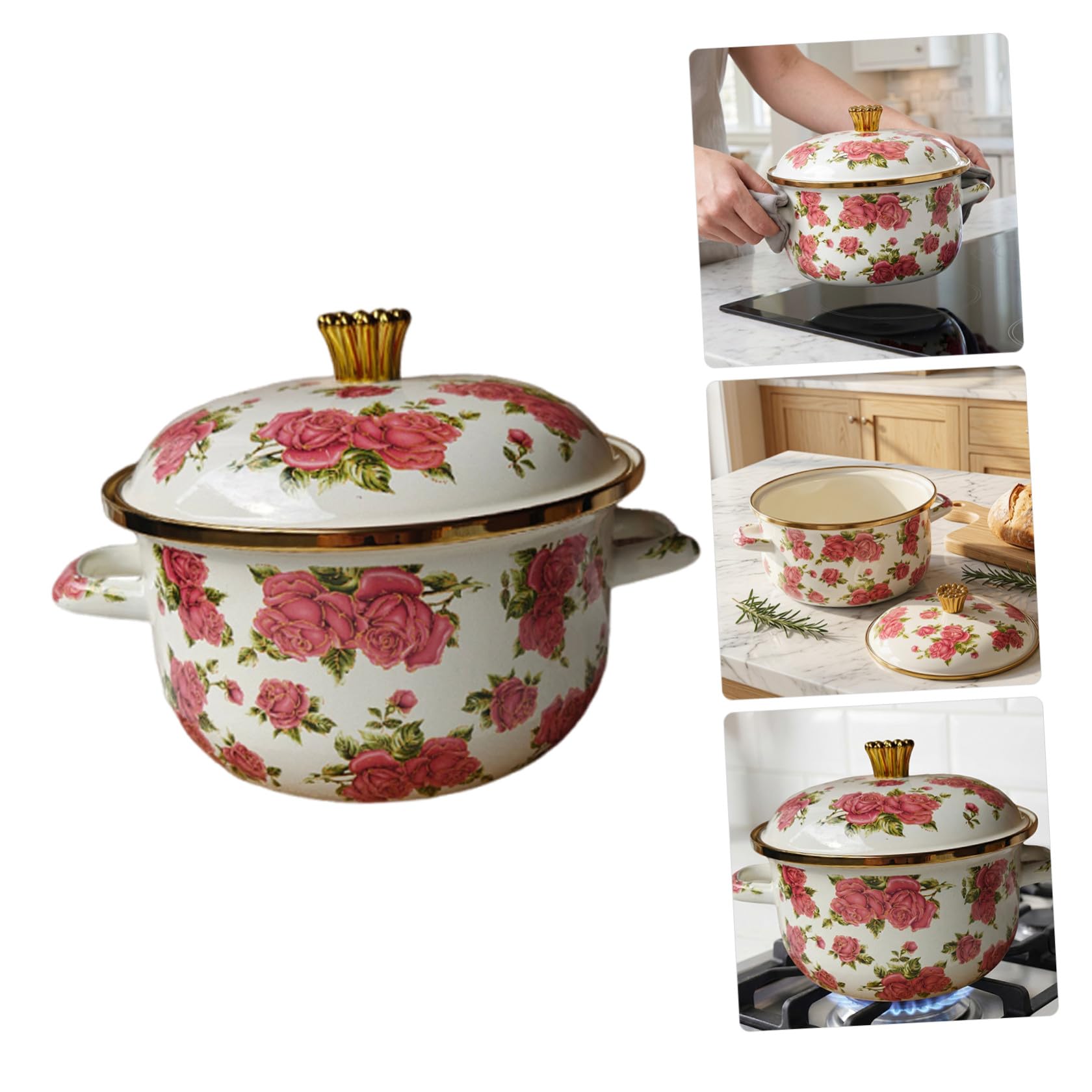 Marmite à Mijoter en Émail 4, 5 L avec Couvercle pour Induction | Double Poignées, Fond Épaissi et Intérieur Émaillé, Usage la Cuisine Maison, Compatible Plaques Électriques