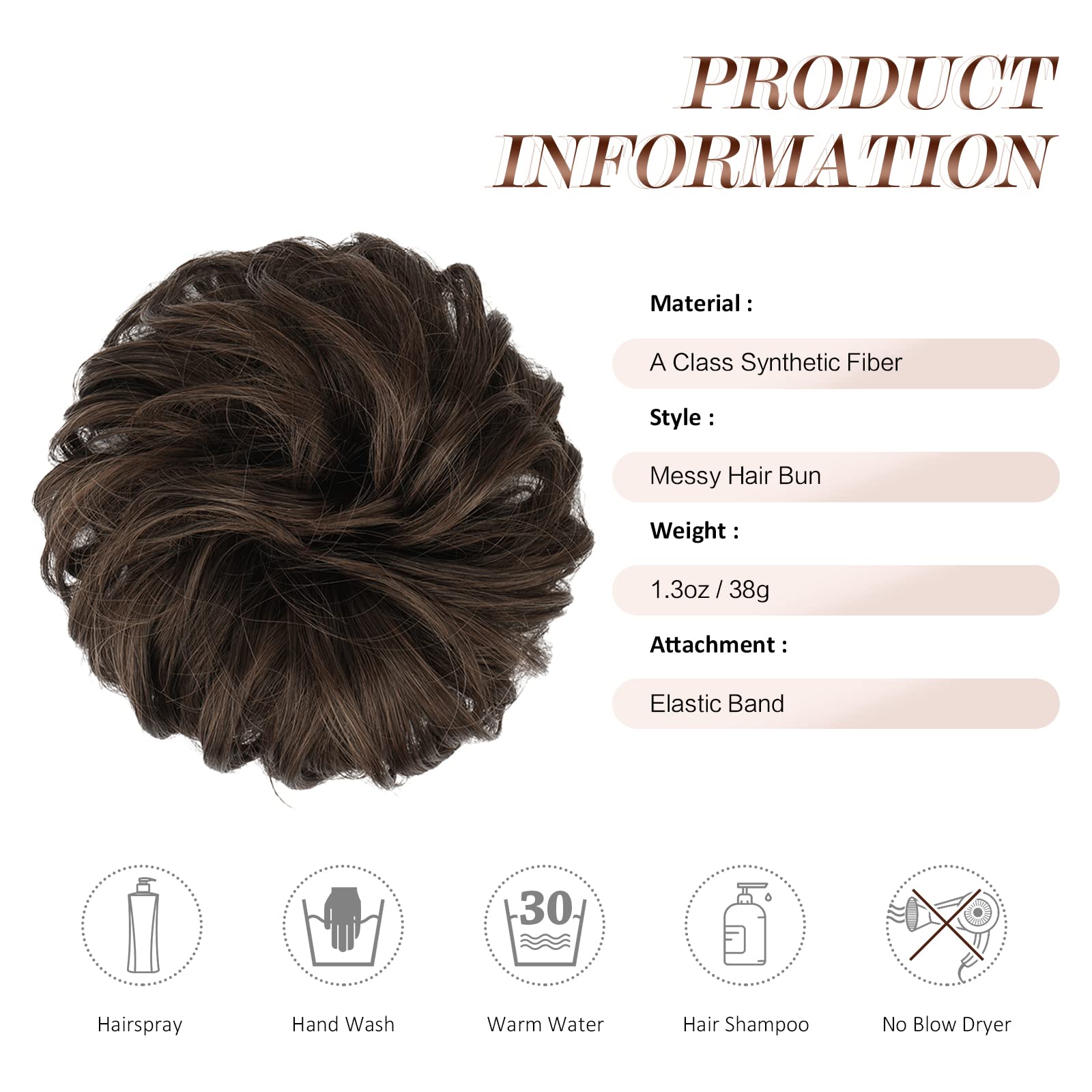Extensiones de moño, de pelo rizado y desordenado, coleteros,piezas de pelo sintético, extensiones de cabello para mujeres o niñas 5
