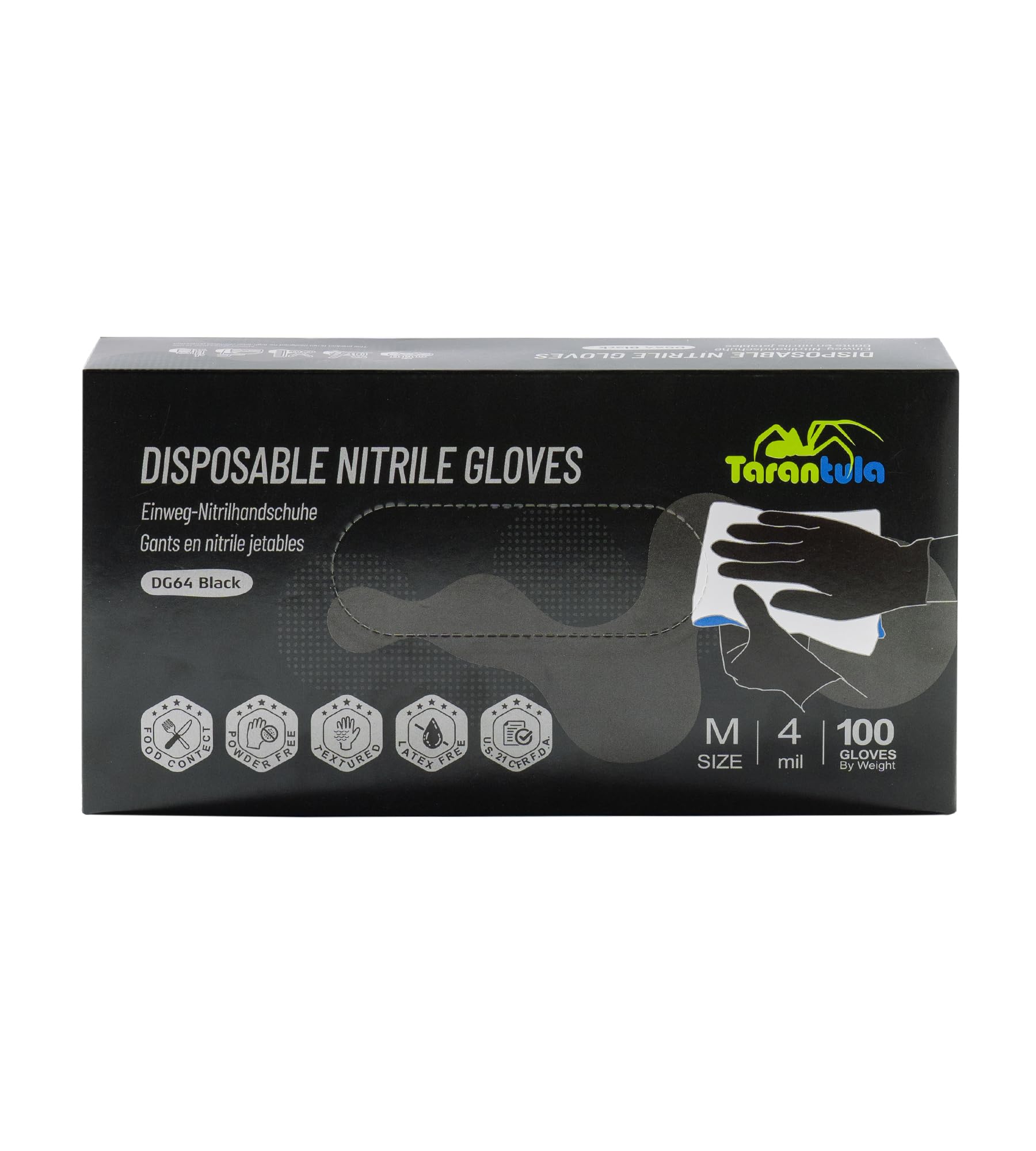 Photo 1 of 4 Mil Disposable Nitrile Gloves, Black, Medium, Food Safe, Powder-Free