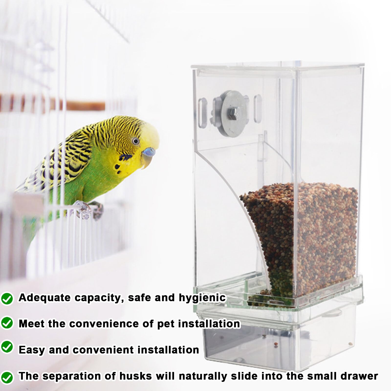 Mangiatoia Automatica Per Uccelli - Con Altalena E Smerigliatrice Piedi, Acrilico Trasparente - Foto 11