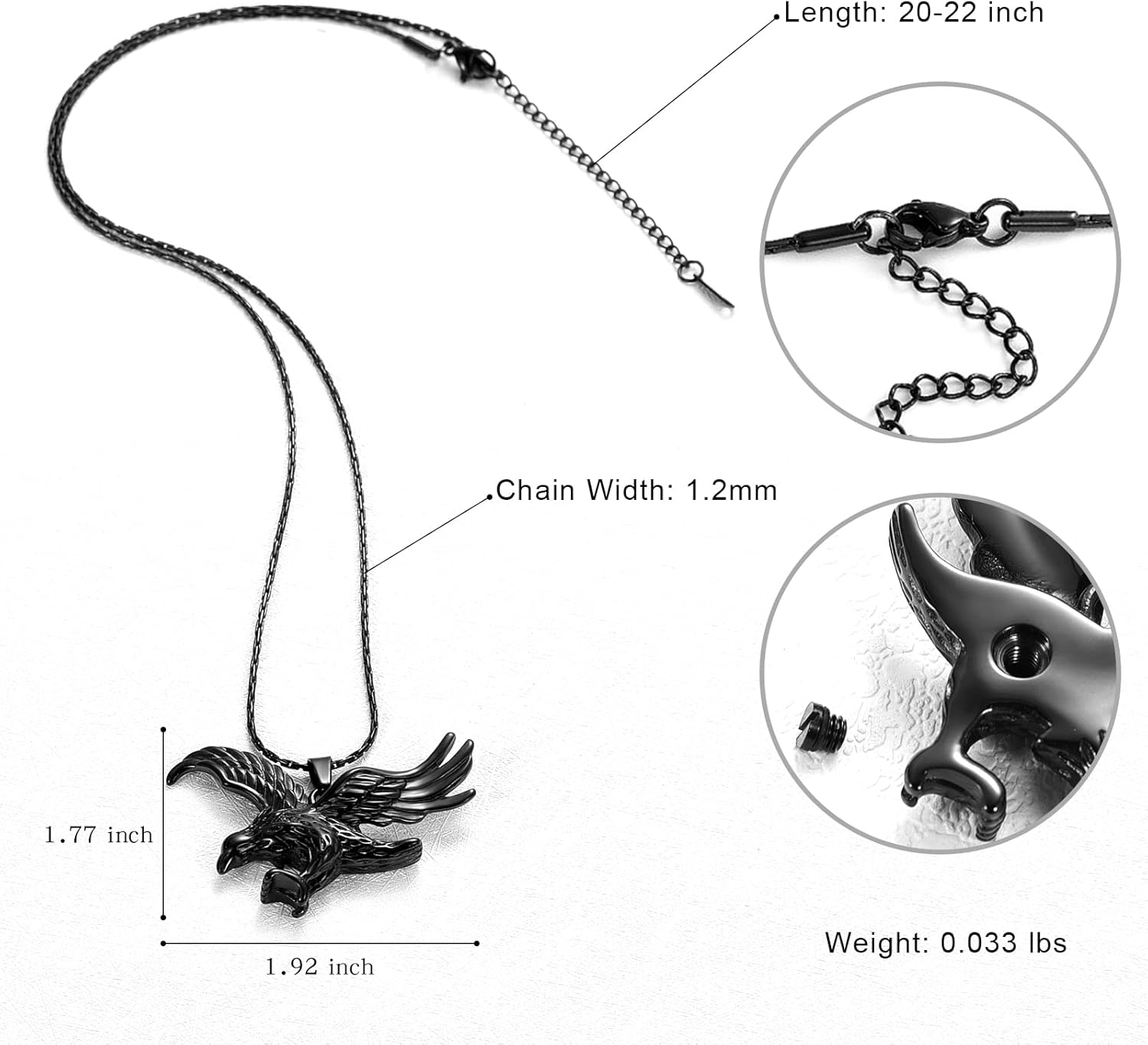 constantlife Cremation Jewelry for Ashes Stainless Steel Eagle Memorial Urn Necklace Keepsake Pendant for Human Pets - Image 2