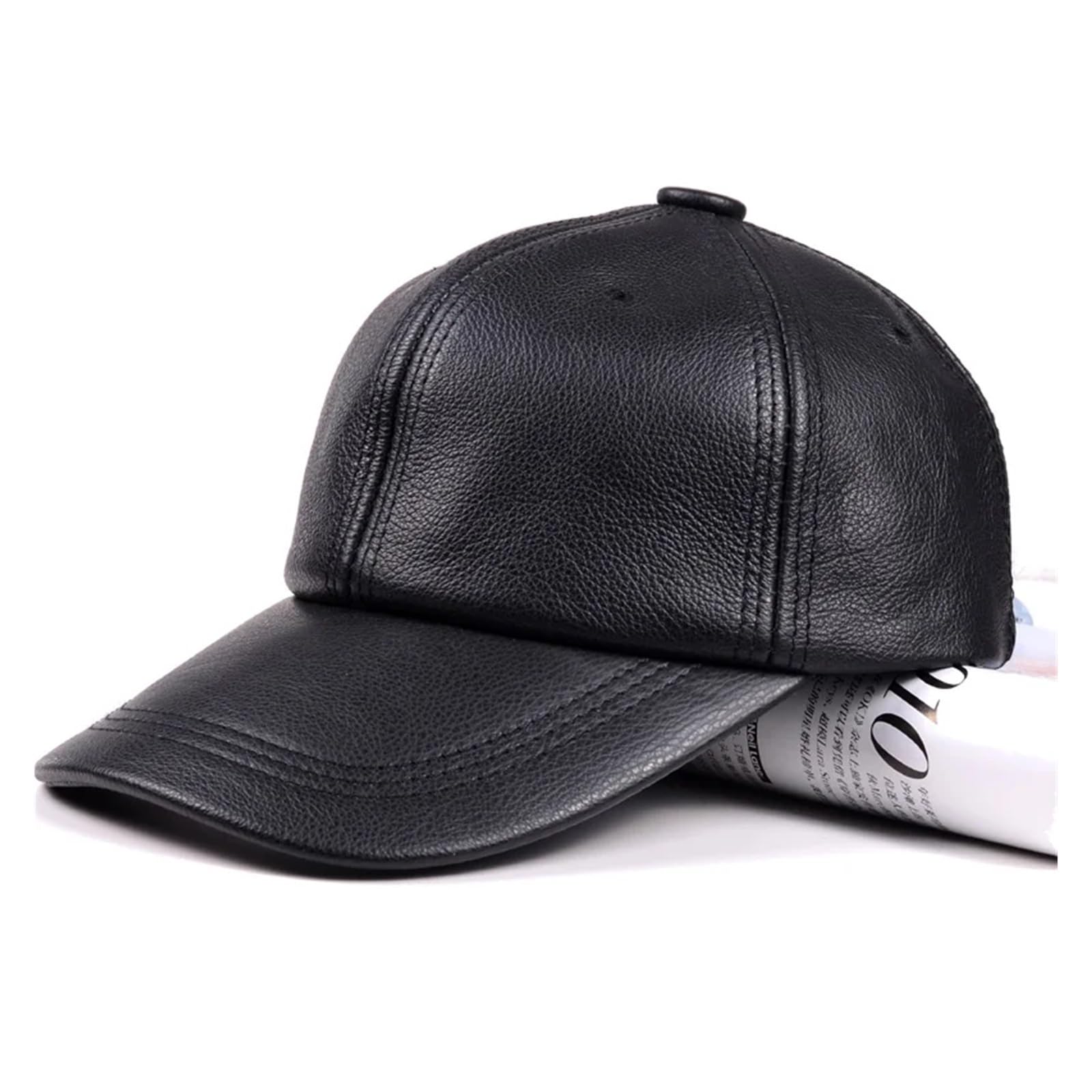New Male Casual Genuine Leather Baseball Cap For Men Real Cowhide Black/Beige Dad Hats Mens Big Brim Cool Hat