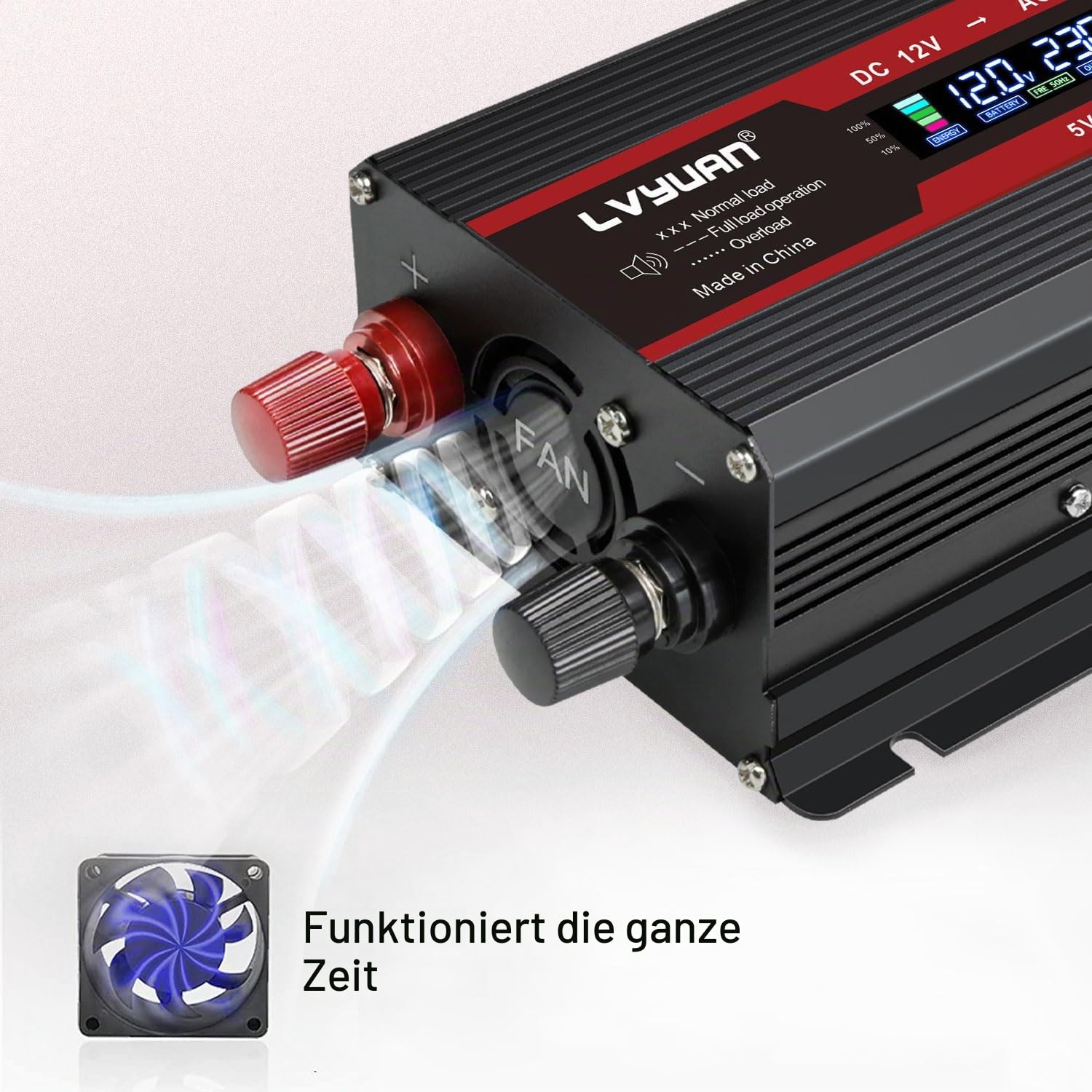 LVYUAN Wechselrichter 12V 230V 2000W Spannungswandler Power Inverter mit 2 USB LCD Alligatorclip Zigarettenanzünder Stecker Stromumwandler für Auto KFZ Wohnwagen LKW
