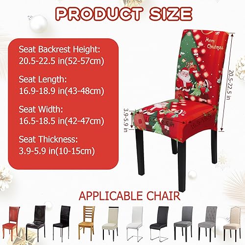 Vista 12 de Juego de 4 fundas navideñas para sillas de comedor, fundas protectoras para sillas de comedor, Papá Noel, muñeco de nieve, para Navidad, vacaciones