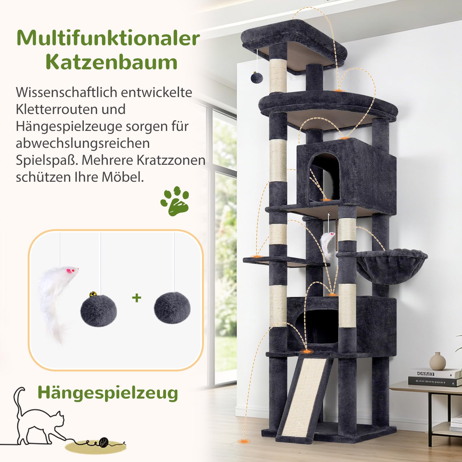 Globlazer F84B Kratzbaum XXL Große Eck 215cm für 3-5 Schwere Groß Katzen