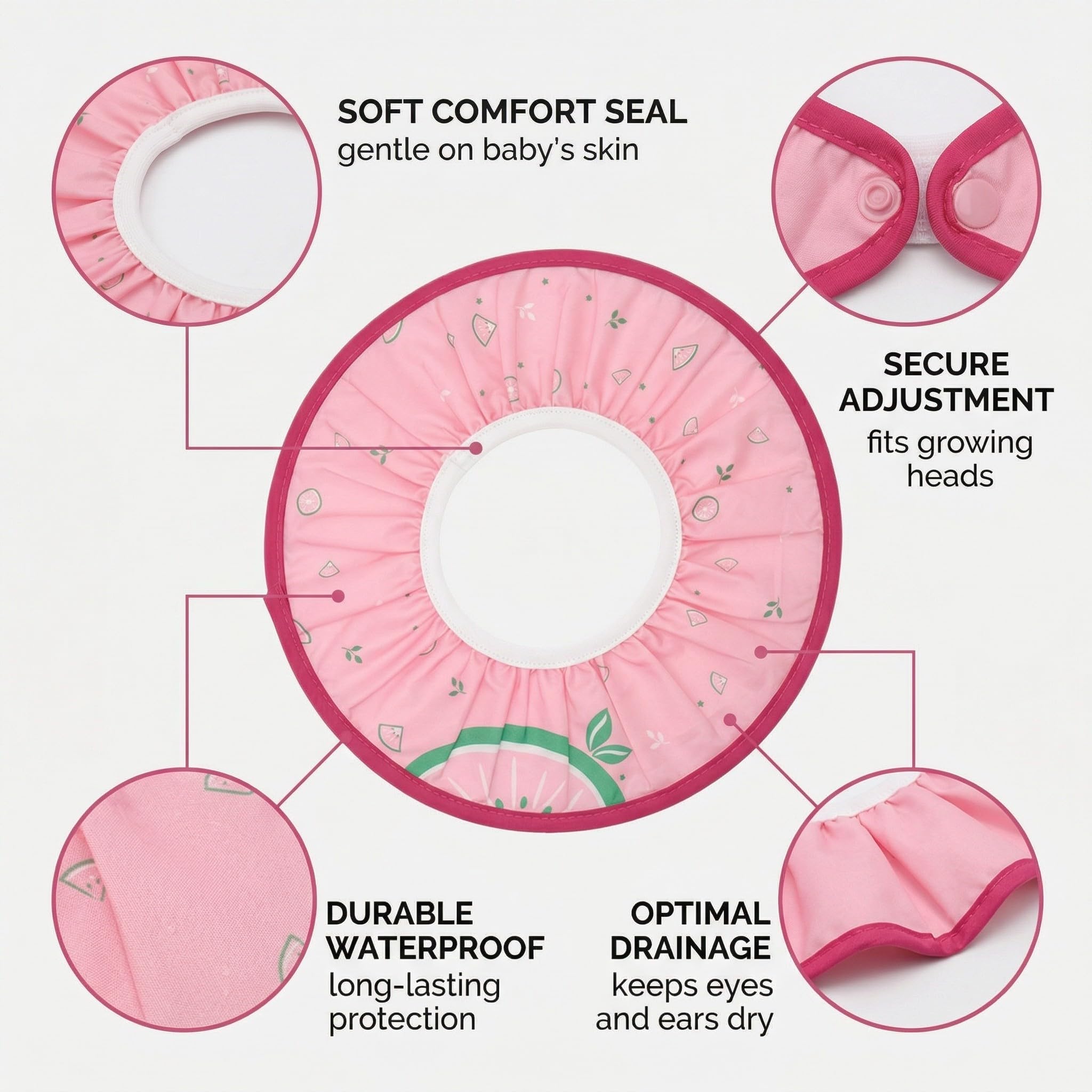 Cappello da Doccia per Bambini e Neonati Visiera da Bagno Regolabile Protezione Impermeabile Shampoo Cappello Morbido per Bagno (Diametro Interno 10 cm, Diametro Esterno 30 cm)(Rosa)