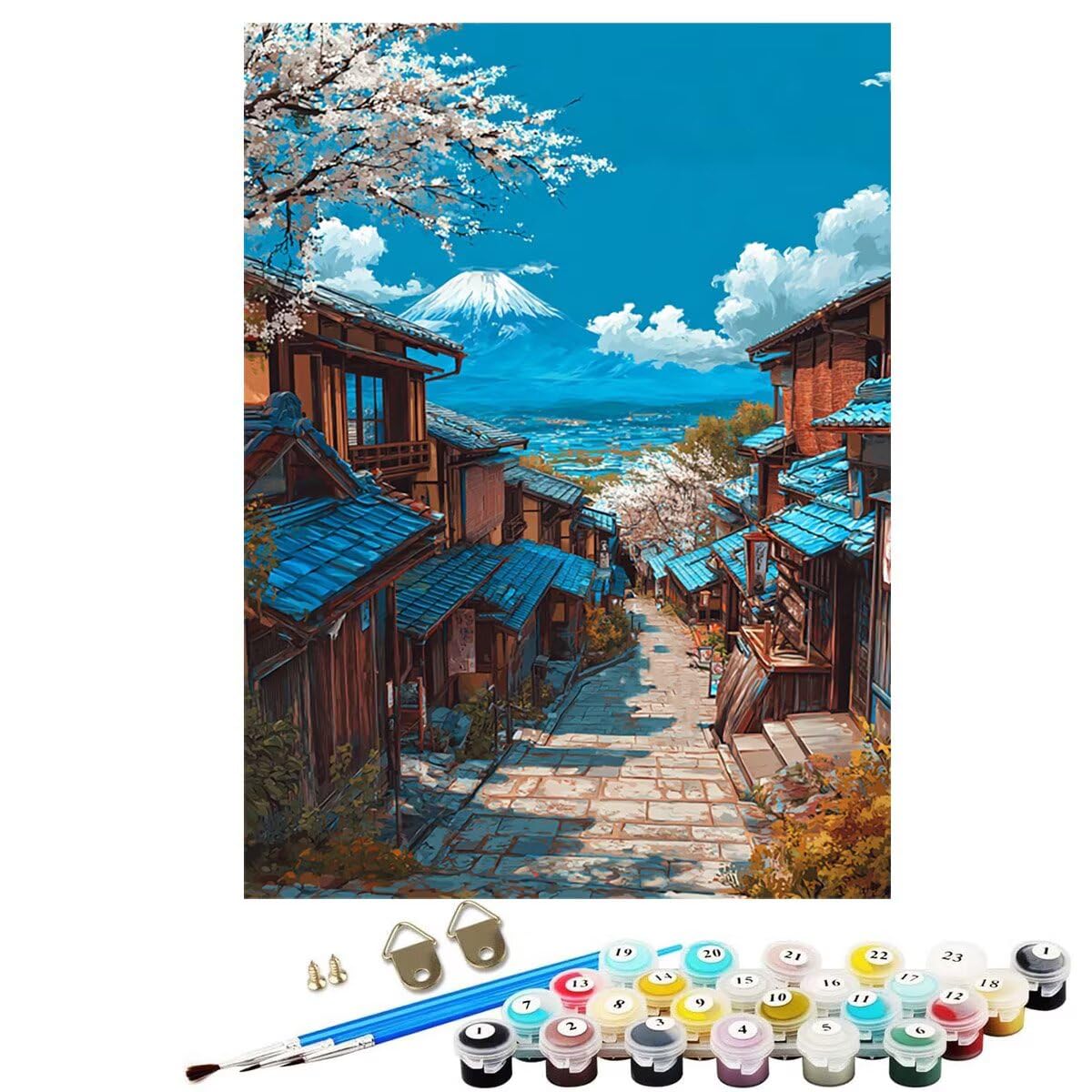 Landschaft Japan Malen Nach Zahlen Erwachsene, Paint by Numbers Adult Anfänger Kreativ Set für, Heimwerk Malen Nach Zahlen Kinder, Pinsel und 36 Acrylfarbe Als, für Deko Wohnzimmer 60 x 80 cm BJHWK153