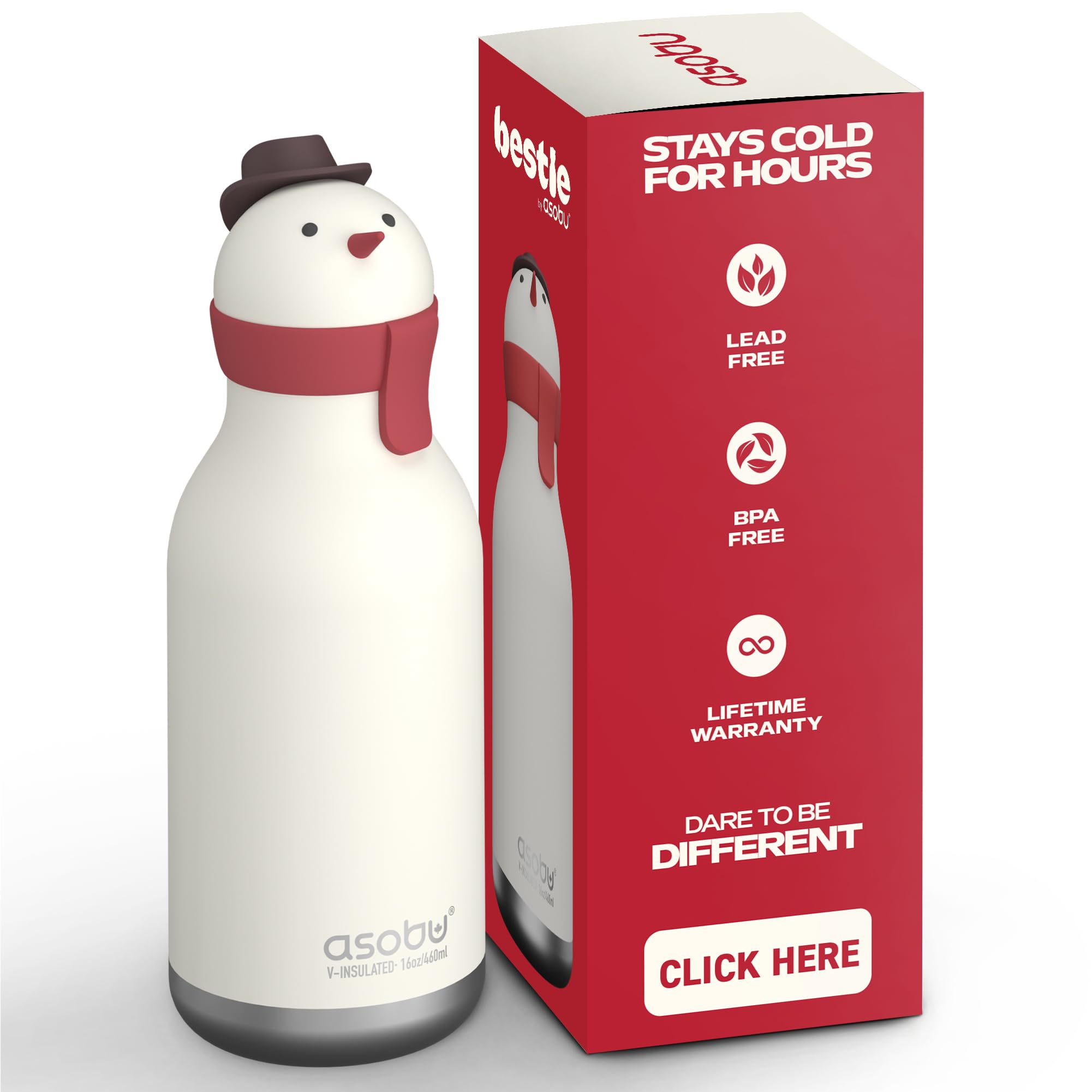 Asobu Snowman Bestie Leakproof Bottle For Kids Stainless Steel Insulated Straw 500 Ml