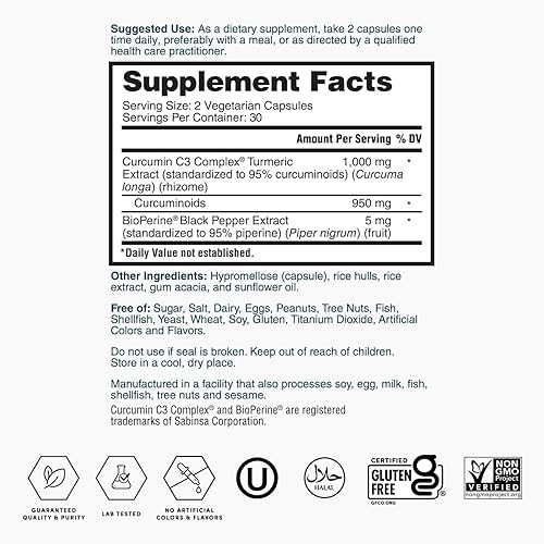 Miniatura 5 de Nature's Lab Extracto de cúrcuma con curcumina C3 y BioPerine 1000mg - Promueve la salud cardiovascular, la digestión y el sistema inmunológico - 60