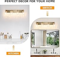Vista 7 de 4 Light Bathroom Vanity Light Modern Brushed Gold Bathroom Light Fixtures Over Mirror with Hammered Glass Lampshade for Kitchen Hallway