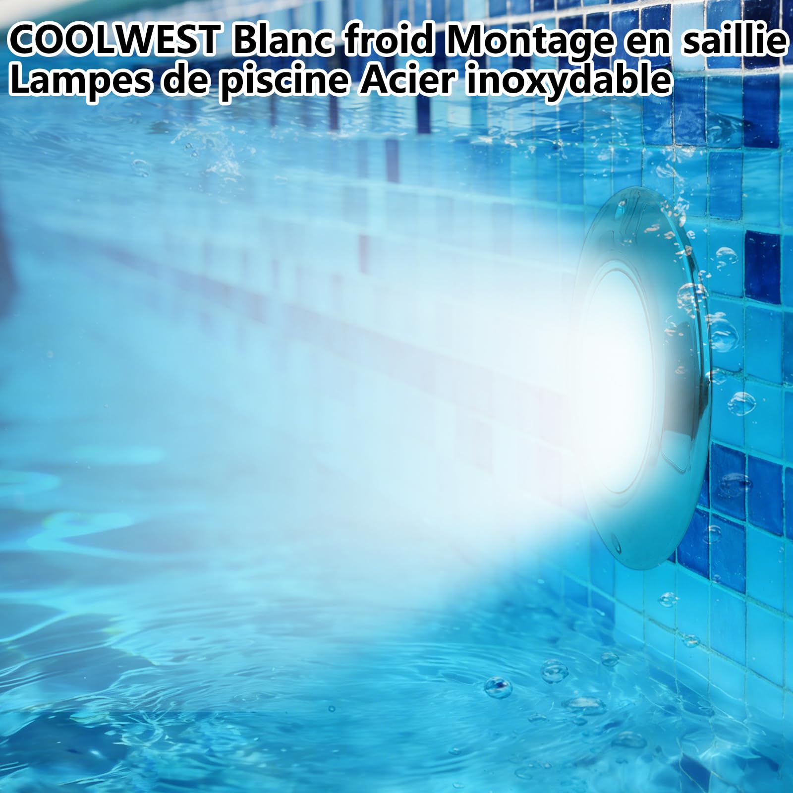COOLWEST Projecteur Piscine LED Remplie de Résine, 36W Lampe Piscine Extra-Plats, Blanc Froid LED Spot Piscine en Acier Inoxydable, IP68 étanche, 12V DC, Montage en Surface, 6000K