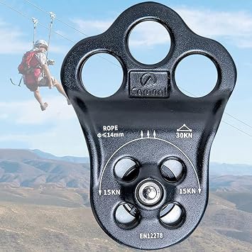 Climbing Pulley 30KN Three Holes Double Bearing Pulley Rock Climbing Pulley for 14mm Rope Hauling, Rock Climbing, Rescue Applications, Zipline Sports Etc