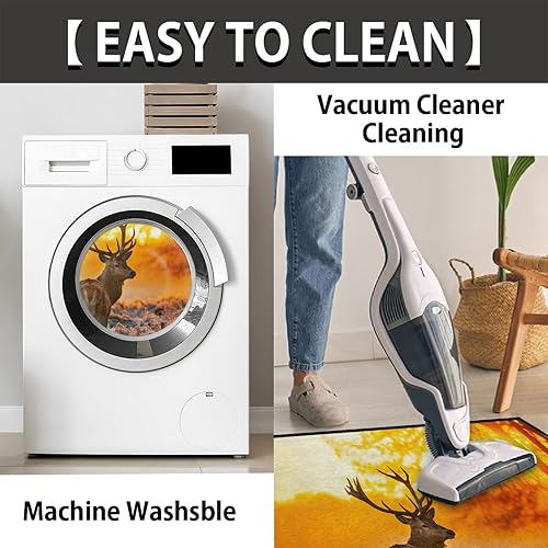 Miniatura 4 de Pardick Tapete semicircular para puerta, con cuernos de vida silvestre, ciervo, antideslizante, suave, alfombra de medio círculo, lavable,