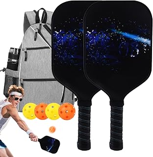 Pickleball,pickleball fibra carbono | Equipamento Pickleball Fibra Vidro com Bolas, Raquete Pickle Ball Portátil para Adultos, Jogador Intermediário, Ngumms