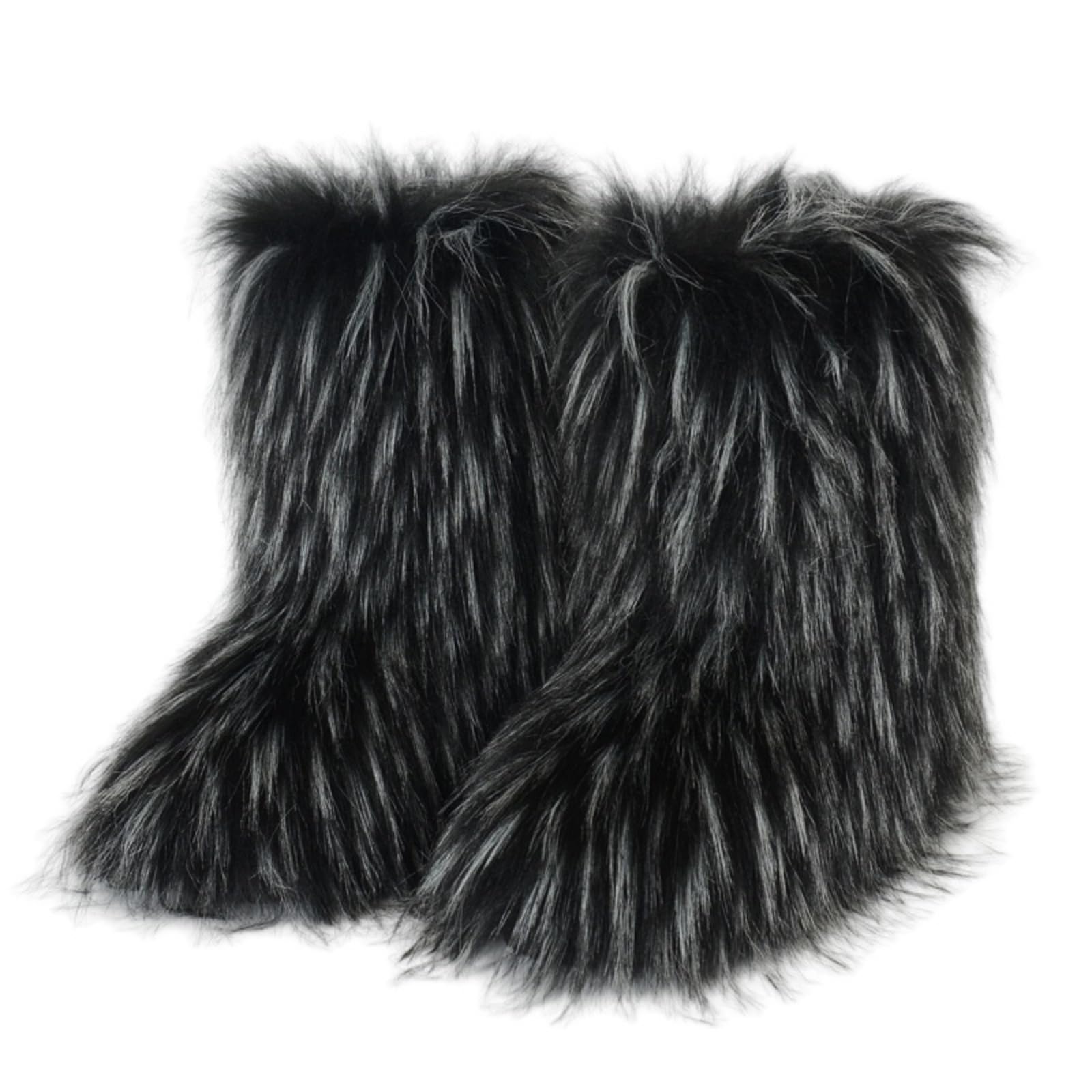 Fur Boots for Women 2025 Fuzzy Fluffy Winter Knee High Snow Boots Outdoor Indoor Warm Comfortable Mid-Calf Flat