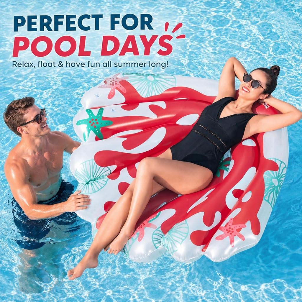 Balsas De Piscina Inflables De Coral con Bomba De Pie, Sillones Flotantes De PVC, para Playa Y Vacaciones