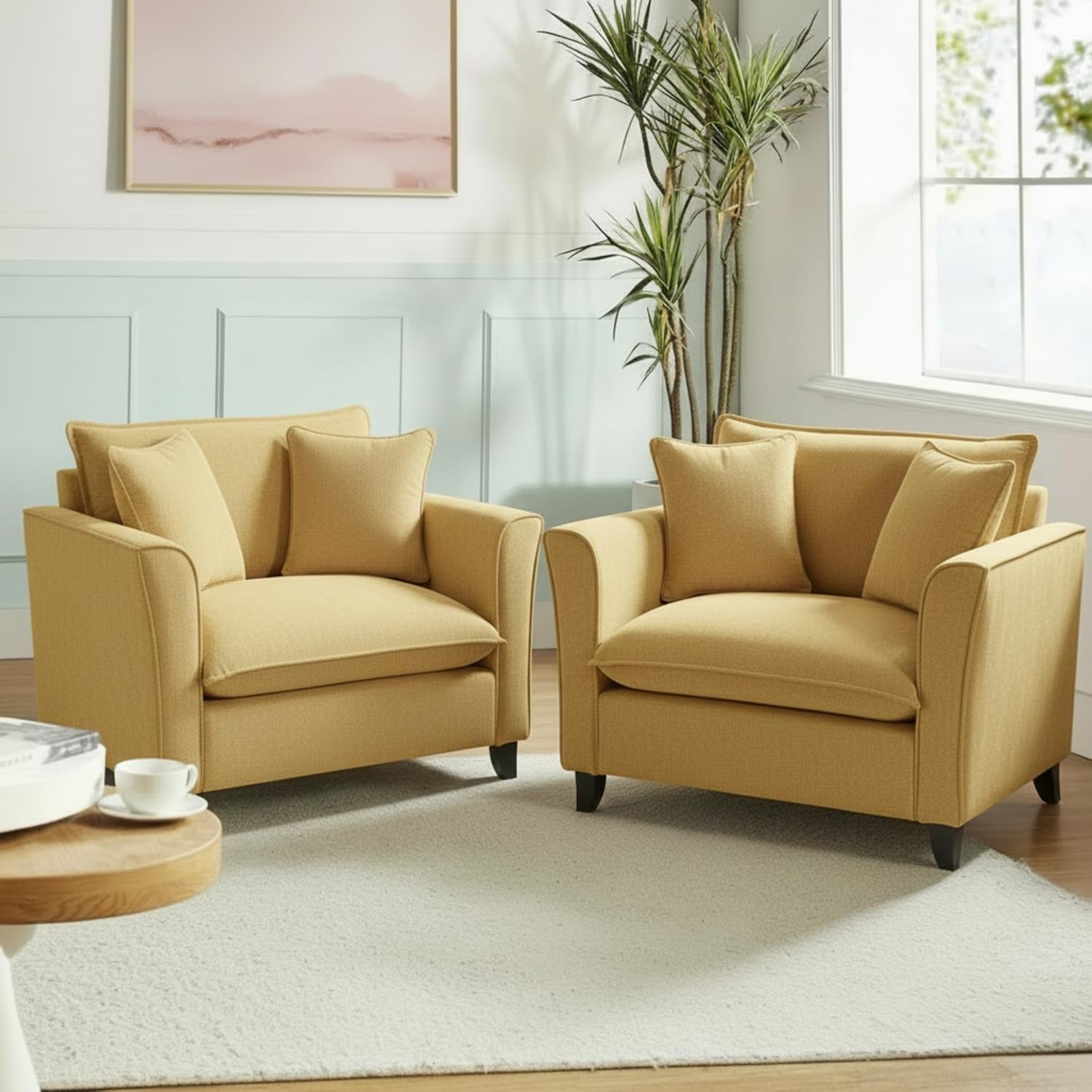 Merax 46.3" Chenille Accent Chair, Oversized Reading Armchair w/2 Pillows, Modern Corner Single Cloud Sofa Arm Chairs, Comfortable Living Room Deep Cushion Seating for Office & Apartment, Pale Yellow