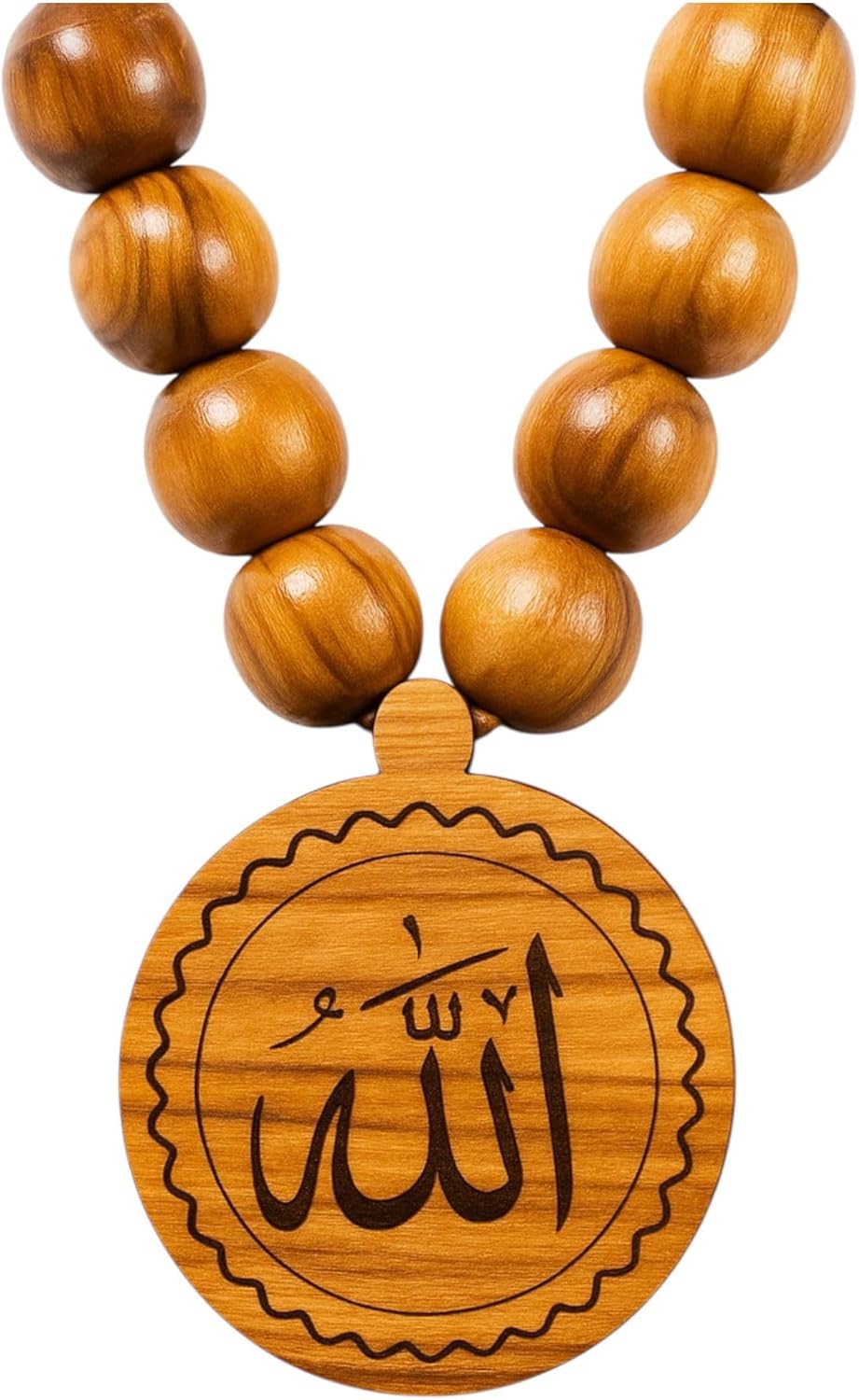 SANAD Allah Medallion Necklace Olive Wood – Islamic Arabic Jewelry from Jerusalem – Round Pendant for Men & Women – Muslim Gift with Name of God – Spiritual Islam Necklace