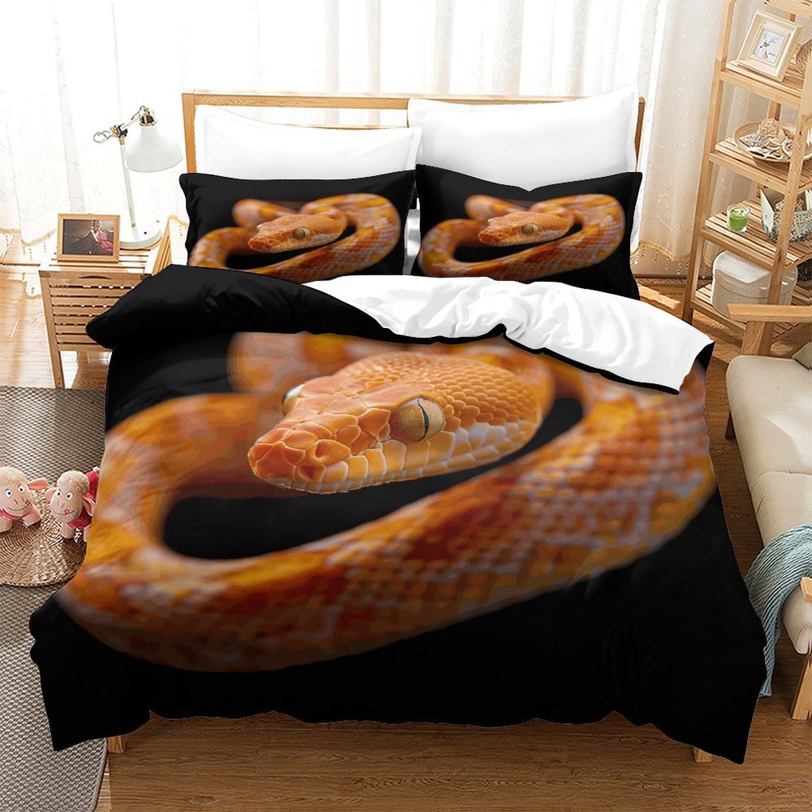 P1S9U7W5Y Realistic Animal 3D Printed Snake Duvet Cover Set 3pcs Microfiber Serpent Bedding Set Super king（260x220cm）