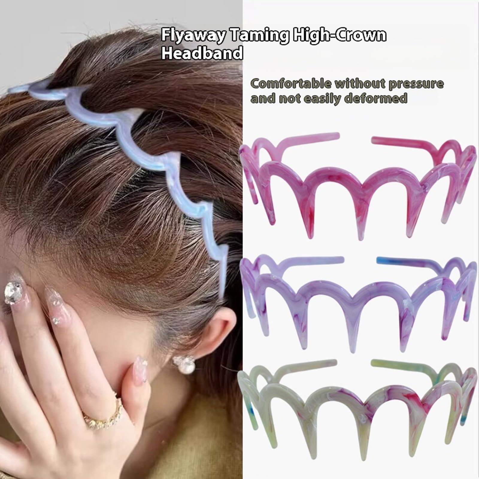 ZOONAI 2 Pcs Zig Zag Headbands for Women Men Girls Fashion Plastic Hairbands with Teeth Non Slip Sharks Tooth Hair Comb Headbands Hair Hoop Accessories (Pink Purple - Image 2