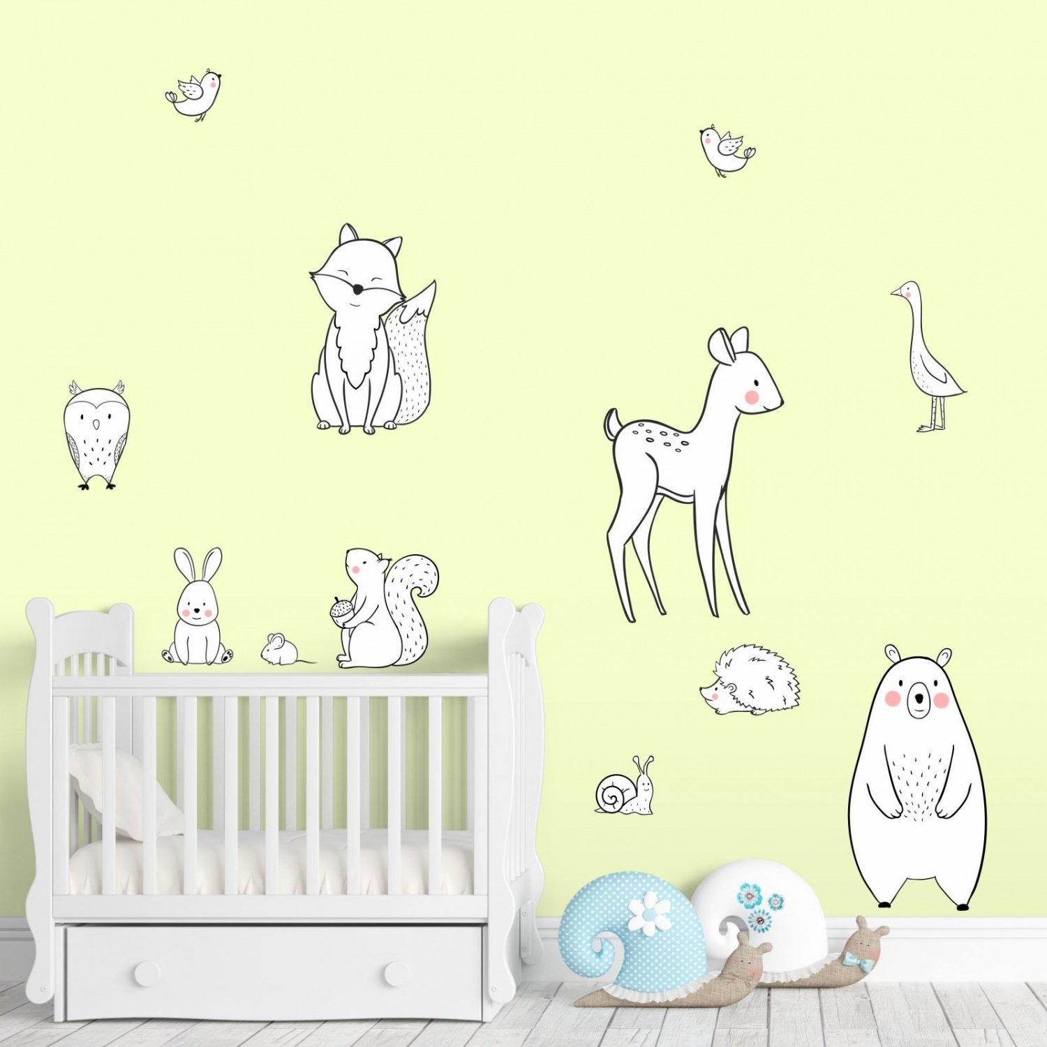 Nikima Bonito para niños – 124 Adhesivo de pared Animales Negro Blanco Mimimalista Sencillo Moderno – en 6 Tamaños – Preciosa pegatina para habitación de los Niños y pegatinas mágicas de pared pared