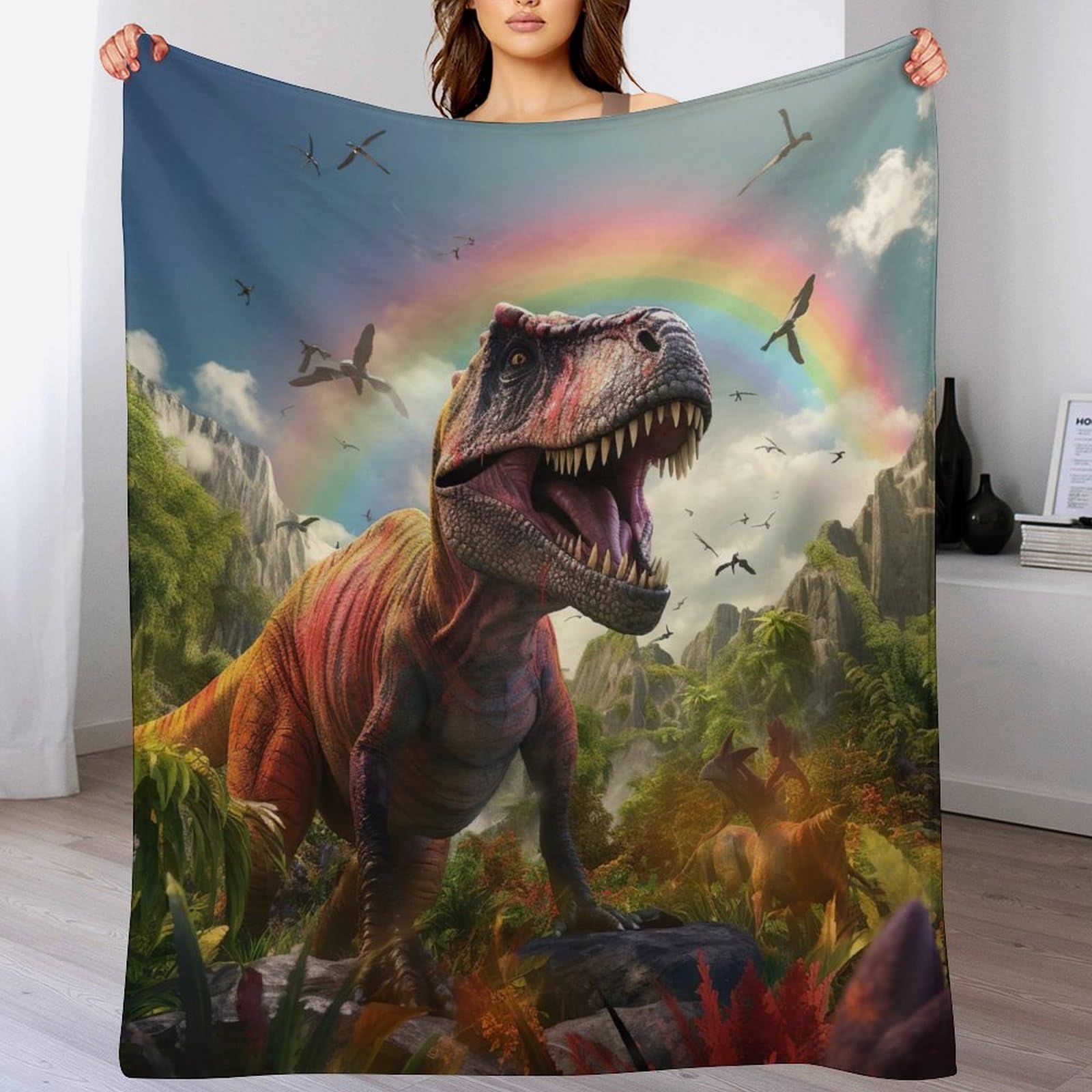 Couverture dinosaure flanelle polaire 180x200 plaid chaud grand format lit