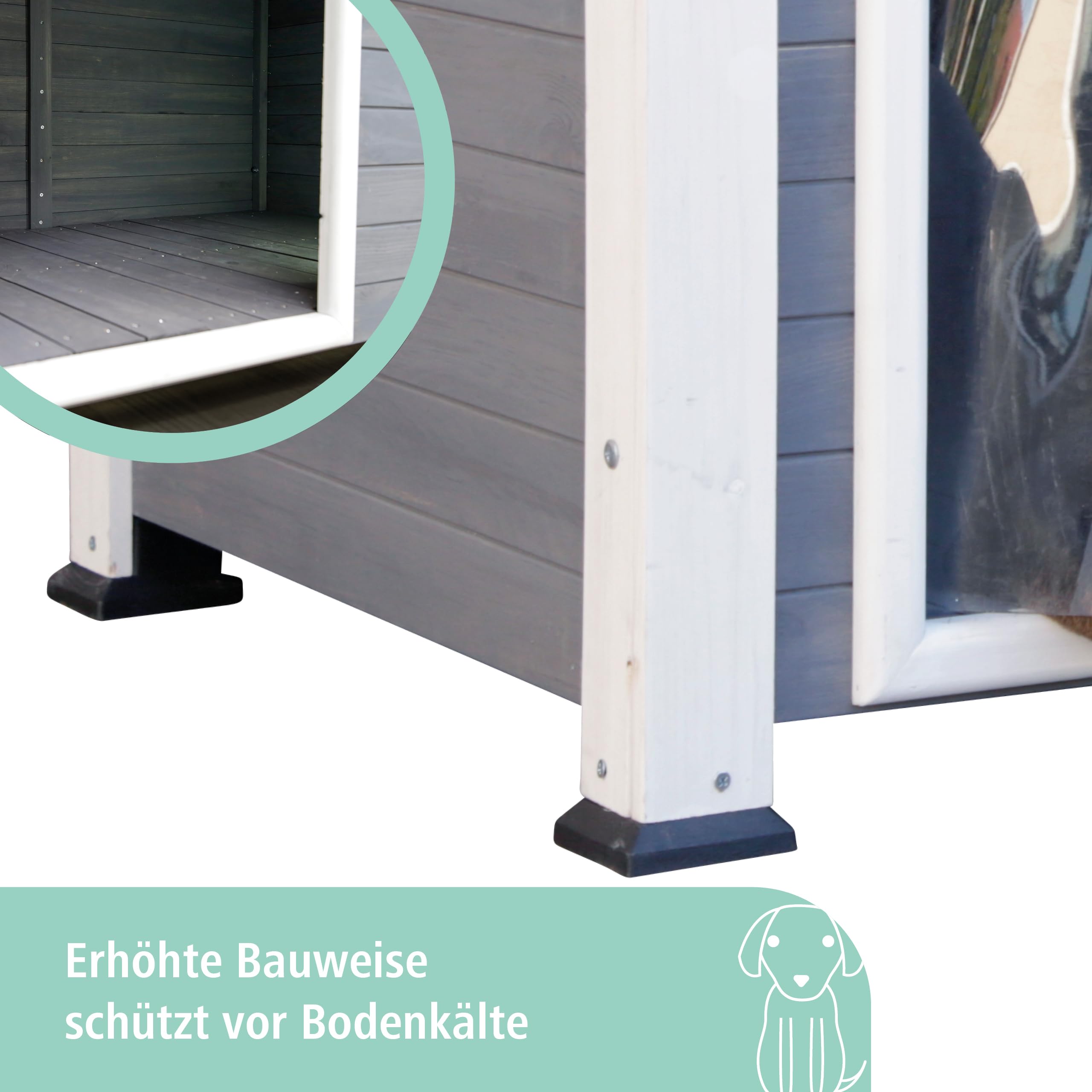 Kerbl Pet Hundehütte Kenny, weiß/grau, 113x77x81 cm, Hundehöhle, Holz, Hunde
