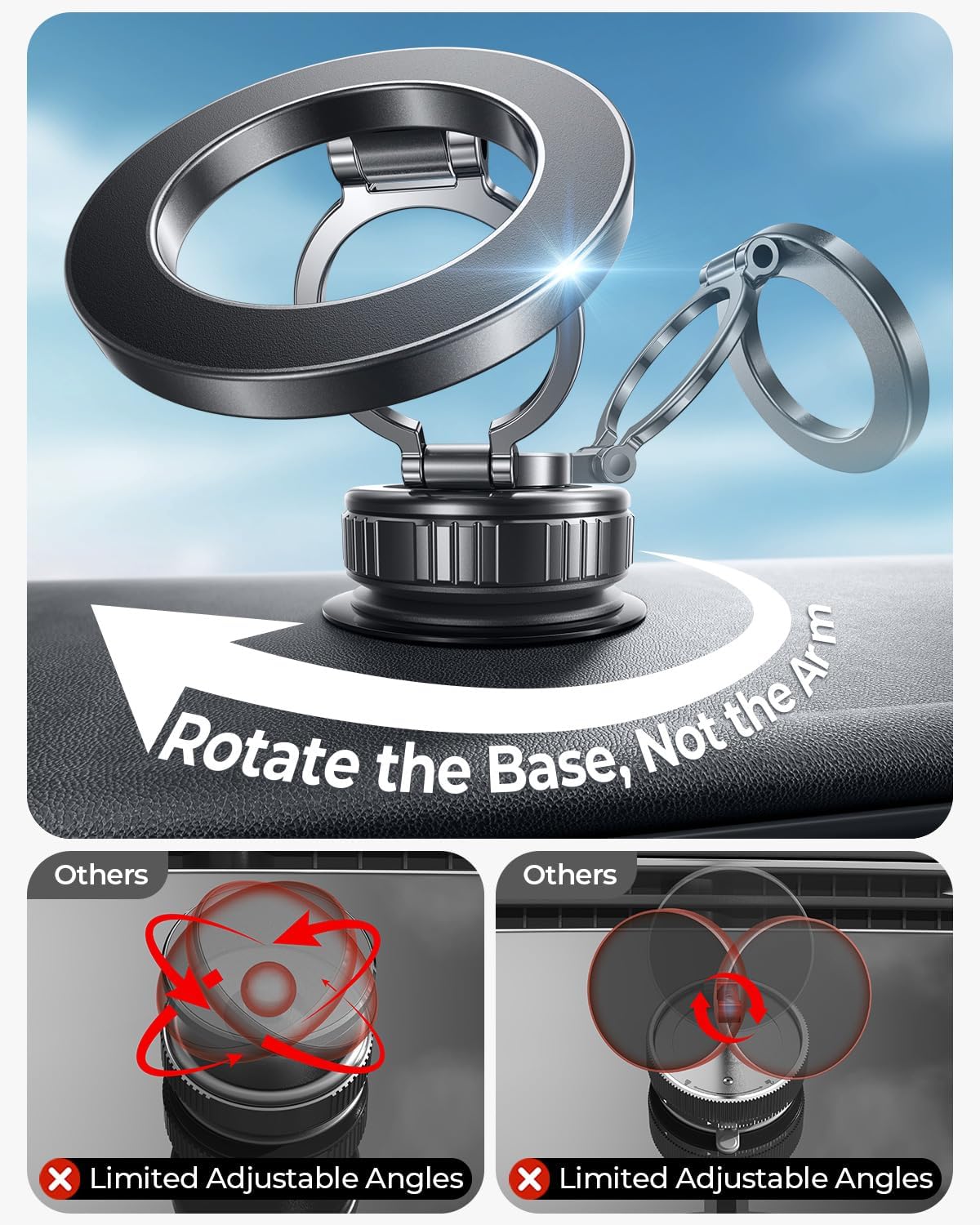 Magnetic Phone Holder for Car 2026 Heavy Duty Model [All Metal] 360° Adjustable Vacuum Suction Car Magsafe Phone Mount Cell Phone Holders for Your Car for iPhone 17 16 Pro Max 15 14 13 12 Plus