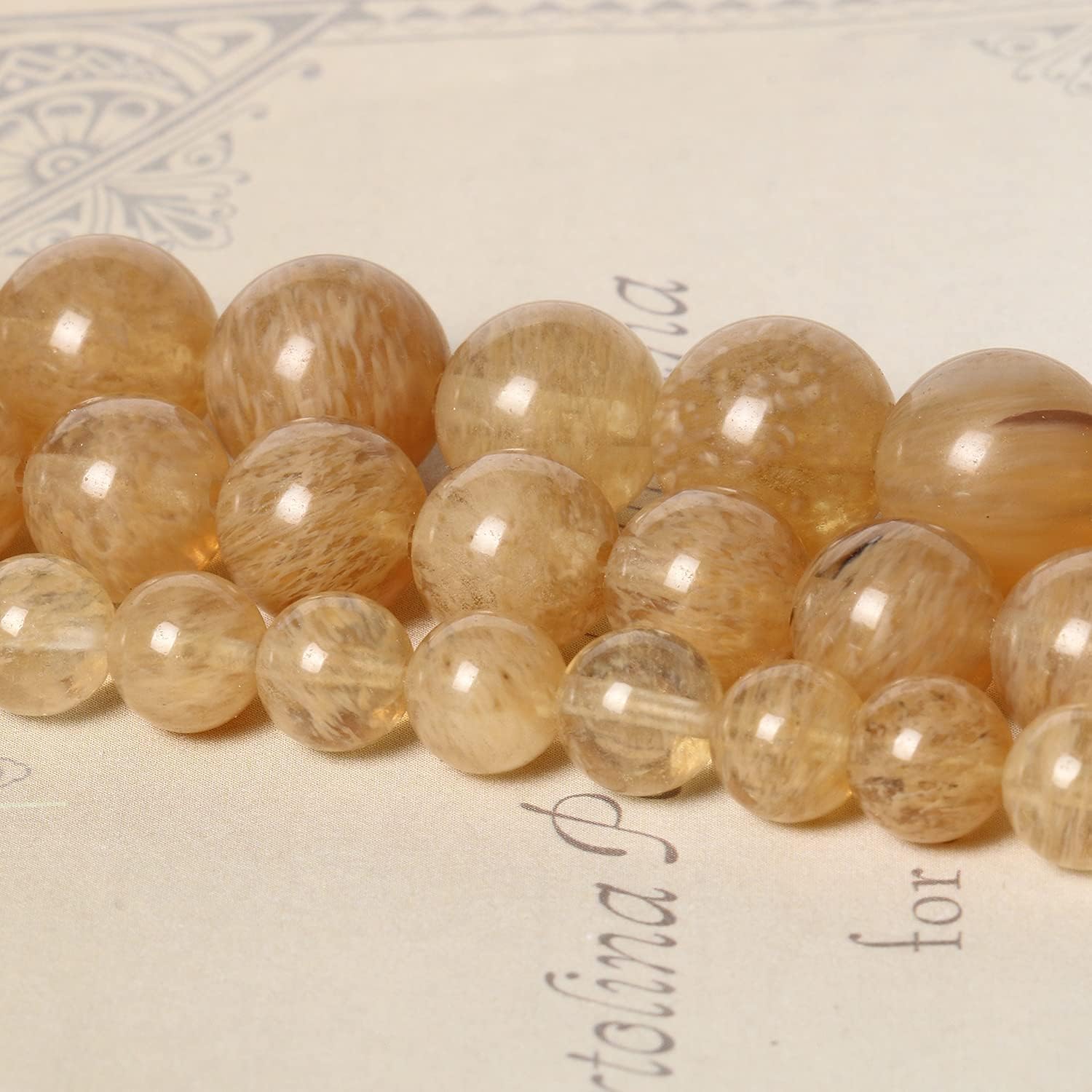45pcs 8mm Natural Stone Beads Gold Rutilated Quartz Beads Crystal Gemstone for Jewelry Making, DIY Bracelet Necklace - Image 2