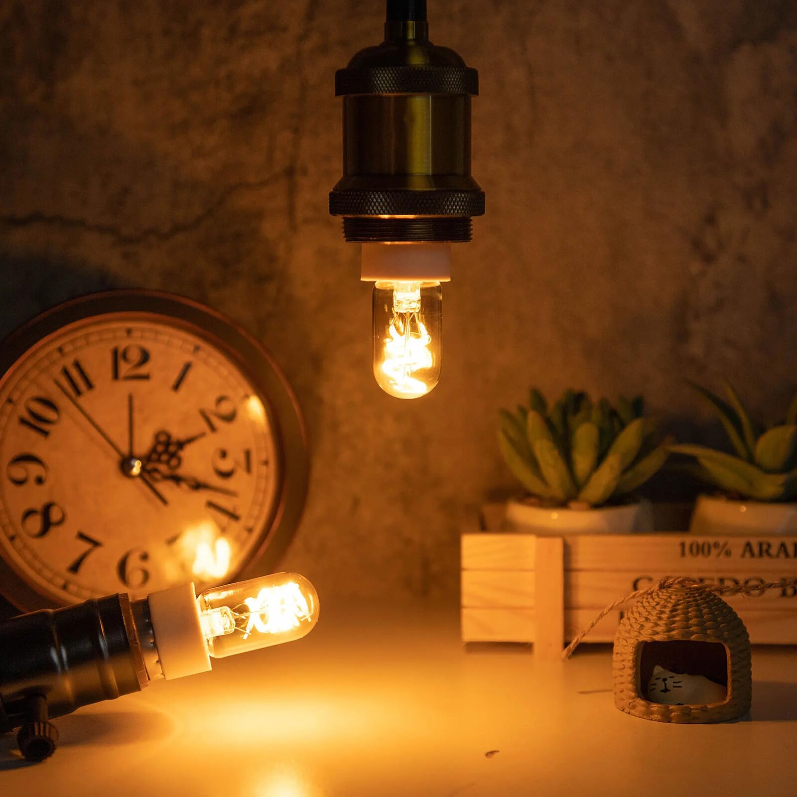 Bombilla LED tubular T22GS de 1.5 W filamento en espiral minilámpara de luz casquillo E14 220V 2200 K lámpara colgante de cristal ámbar amarillo cálido (paquete de 24)