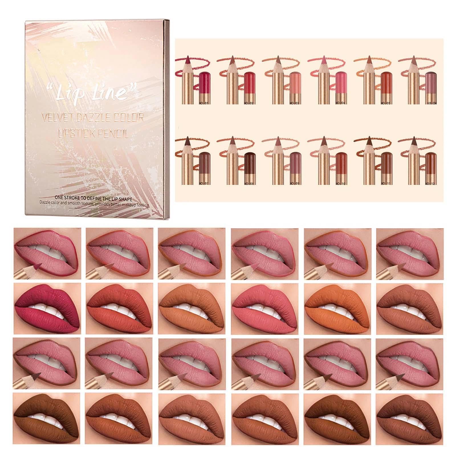 12 PCS Lip Liner Gloss Set, Lipstick Pencil Lip Liners Stain, Smooth Lips Stain for Women. Perfect for Everyday Wear