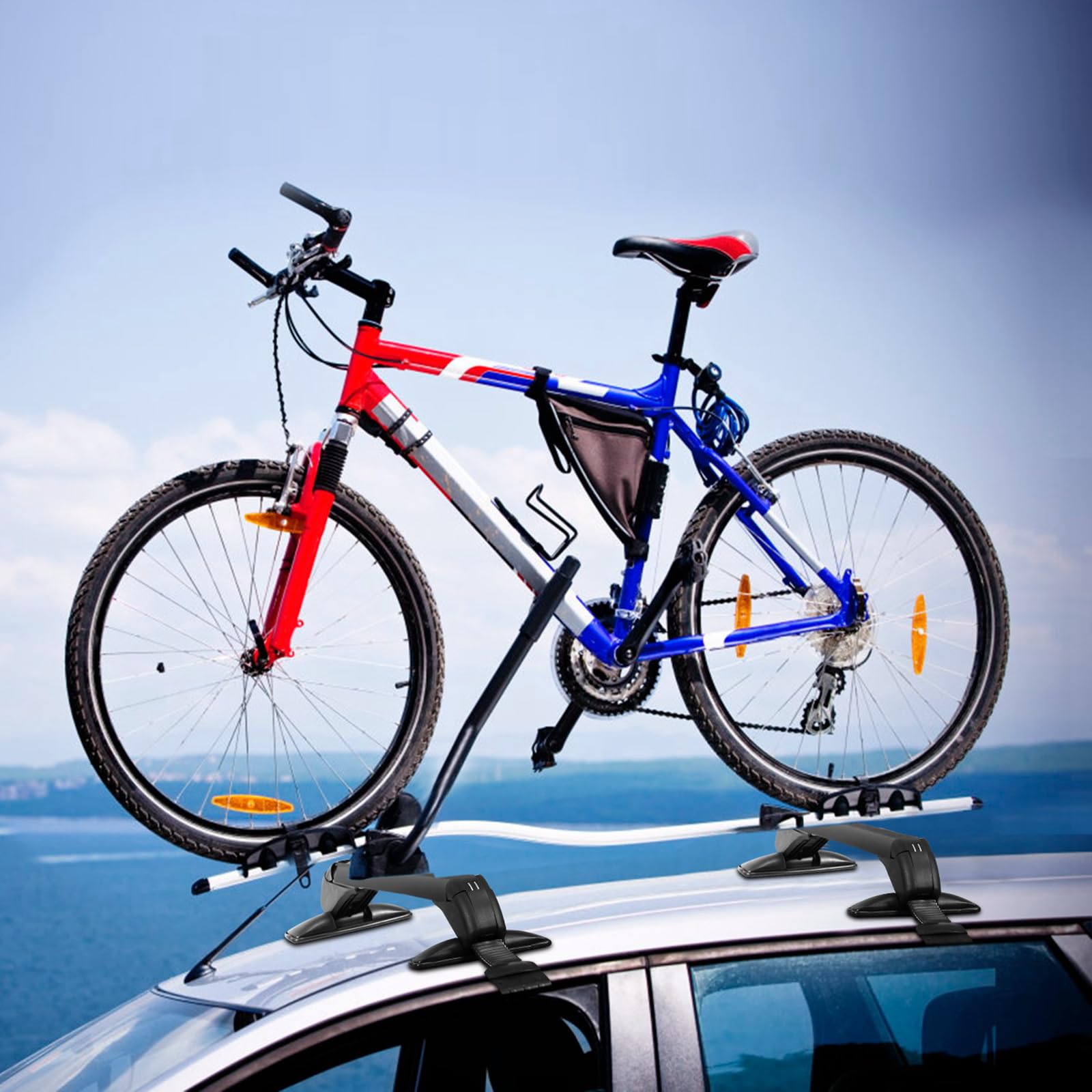 43inch Universal Car Roof Rack, Aluminum Car Roof Rack Cross Bars, Anti-Theft Lock, Adjustable Window Frame for Bike Kayak Cargo Luggage, 42.91-44.88 inch Distance Between Rain Grooves, 165LBS Load