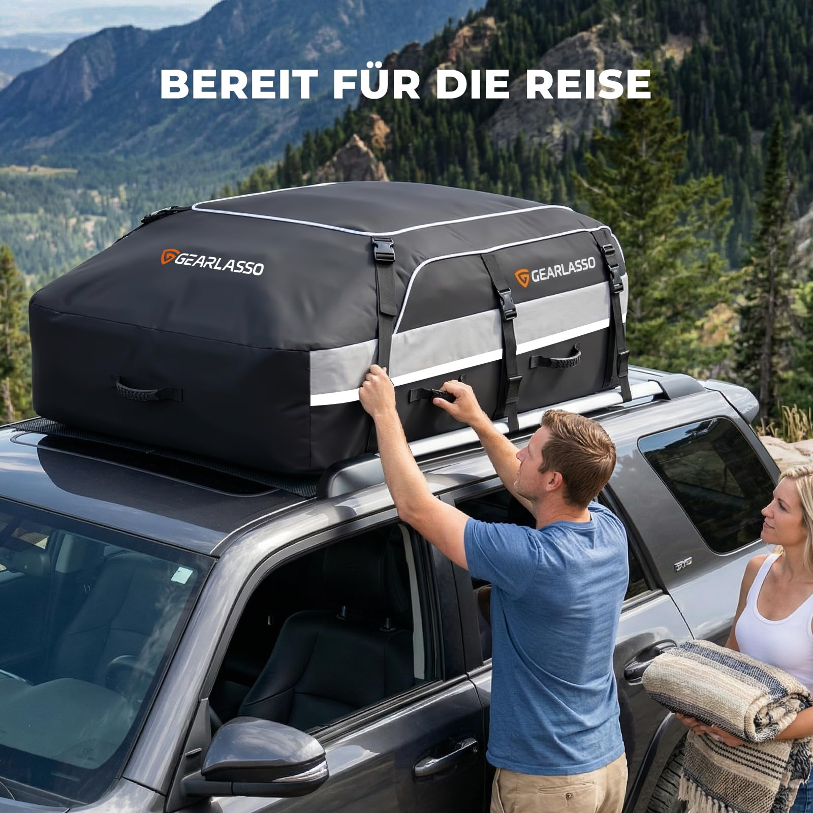 Autodachtasche 21 Kubikfuß (595 L), wasserdichte Dachbox für Pkw, SUV & Van, Robustes 840D-PVC, universell passend mit/ohne Dachgepäckträger, inkl. Rutschfester Matte & Zahlenschloss