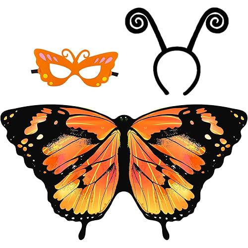 Kids Butterfly-Wings Costume for Girls Fairy-Wings Toddler-Dress-Up Headband-Mask Butterfly Toys Christmas Gifts