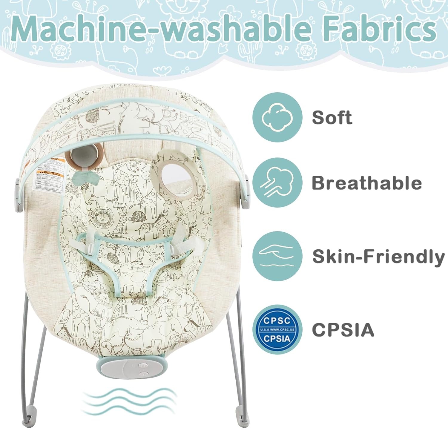 Baby Bouncer, Infants Bouncy Seat with Music and Vibrations,Portable Baby Rocker with Hanging Grasping Planet & Mirror for Newborns Indoor Outdoor Use 0-6 Months Up to 20 lbs