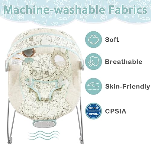 Miniatura 3 de Bouncer para bebés, asiento hinchable para bebés con música y vibraciones, mecedora portátil para bebés con juguete de agarre colgante y espejo para