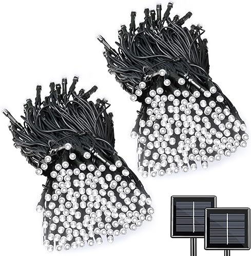 Paquete de 2 tiras de luces solares superlargas en total de 170 pies, 480 LED, 8 modos mejorados, funciona con energía solar, impermeable, luces de