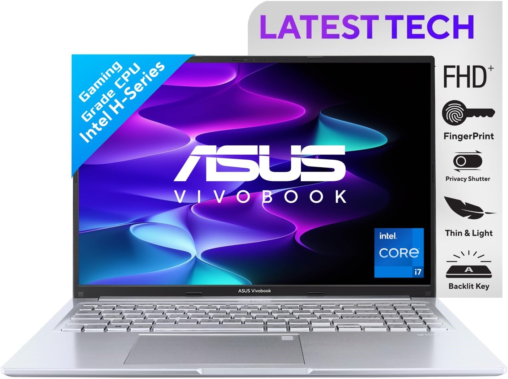 ASUS Vivobook 16, Intel Core i7-12700H, 16GB DDR4, 512GB SSD, WUXGA 16:10 60Hz, 16"/40.64cm, Windows 11, MS Office 2021, Transparent Silver, 1.88KG, X1605ZAC-MB741WS, Intel Iris Xe Graphics Laptop