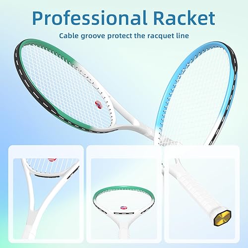 Miniatura 4 de Raqueta de tenis para 2 jugadores para adultos, perfecta para jugadores principiantes y profesionales, raqueta de tenis de velocidad de 27 pulgadas