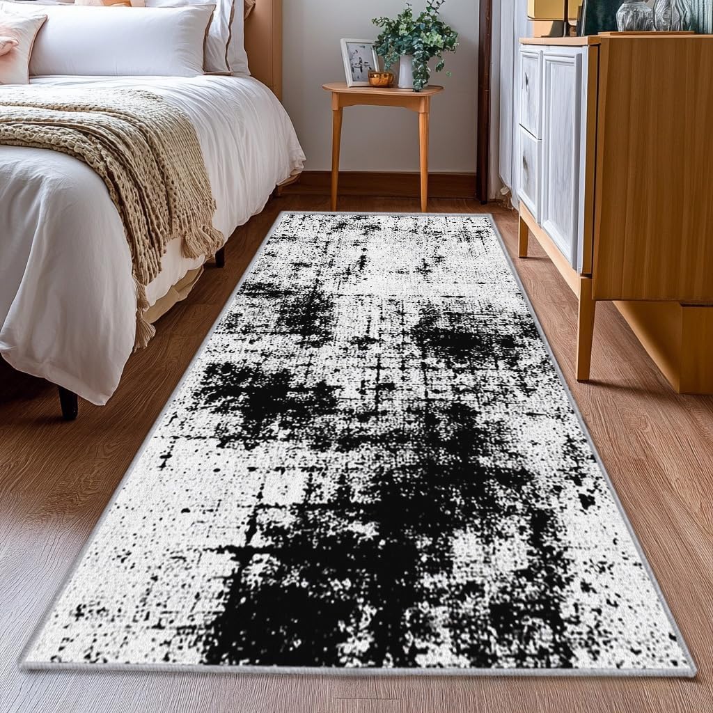 Tapis de couloir abstrait noir et gris 180x260 tapis d'entrée fausse laine