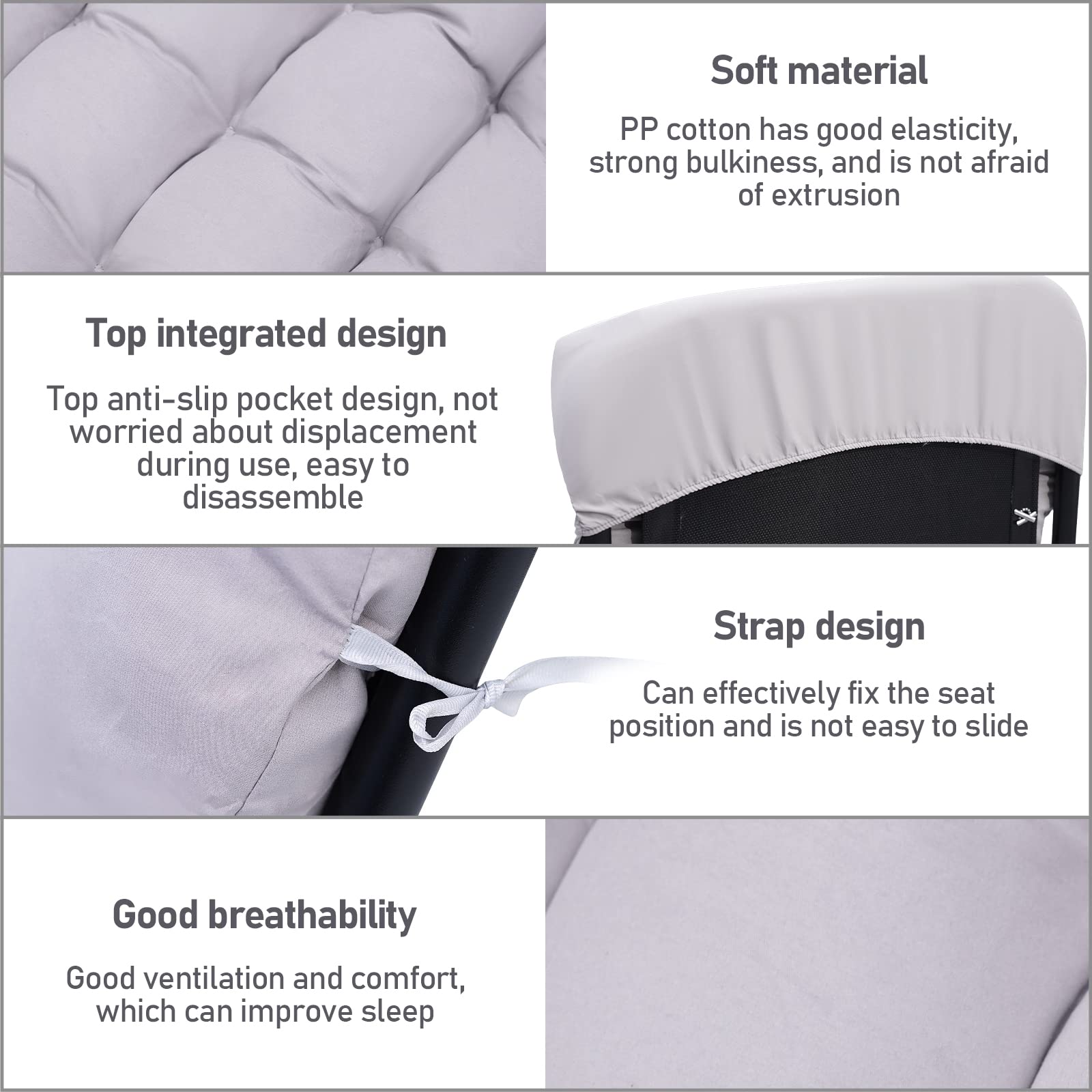 Zyncove Coussin pour Chaise Longue de Jardin, Coussin Bain de Soleil, 170 x 53 x 8 cm, Confortable & Durable idéal pour Coussin de Chaise Longue, Coussin de canapé. (Gris)