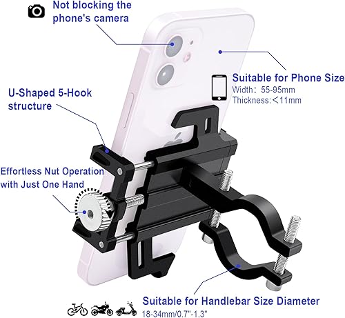 Miniatura 2 de NineLeaf Soporte para teléfono de bicicleta, no bloquea la cámara, soporte de teléfono de motocicleta de aluminio, silicona antideslizante