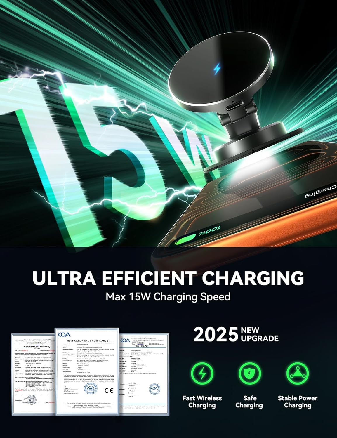 JOYROOM for MagSafe Car Mount Charger, [All-Metal] 15W Fast MagSafe Car Charger, Hands Free Magsafe Car Mount Dashboard for iPhone 17 Pro Max Air/16 15 14 13 12 Pro Max Plus, Black - Image 6