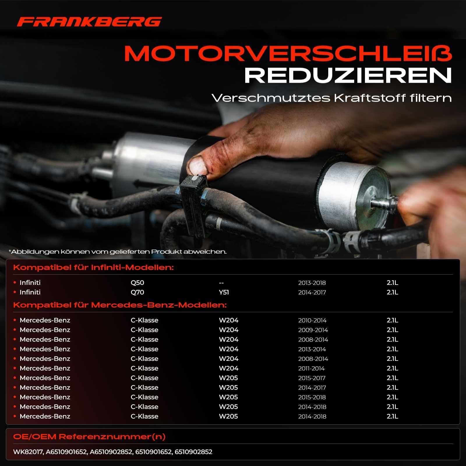 Frankberg Filtro Carburante Diesel - Compatibile Con Mercedes Classe C, E, GLK, Sprinter - Sostituisce 6510902852, WK82017 - 3
