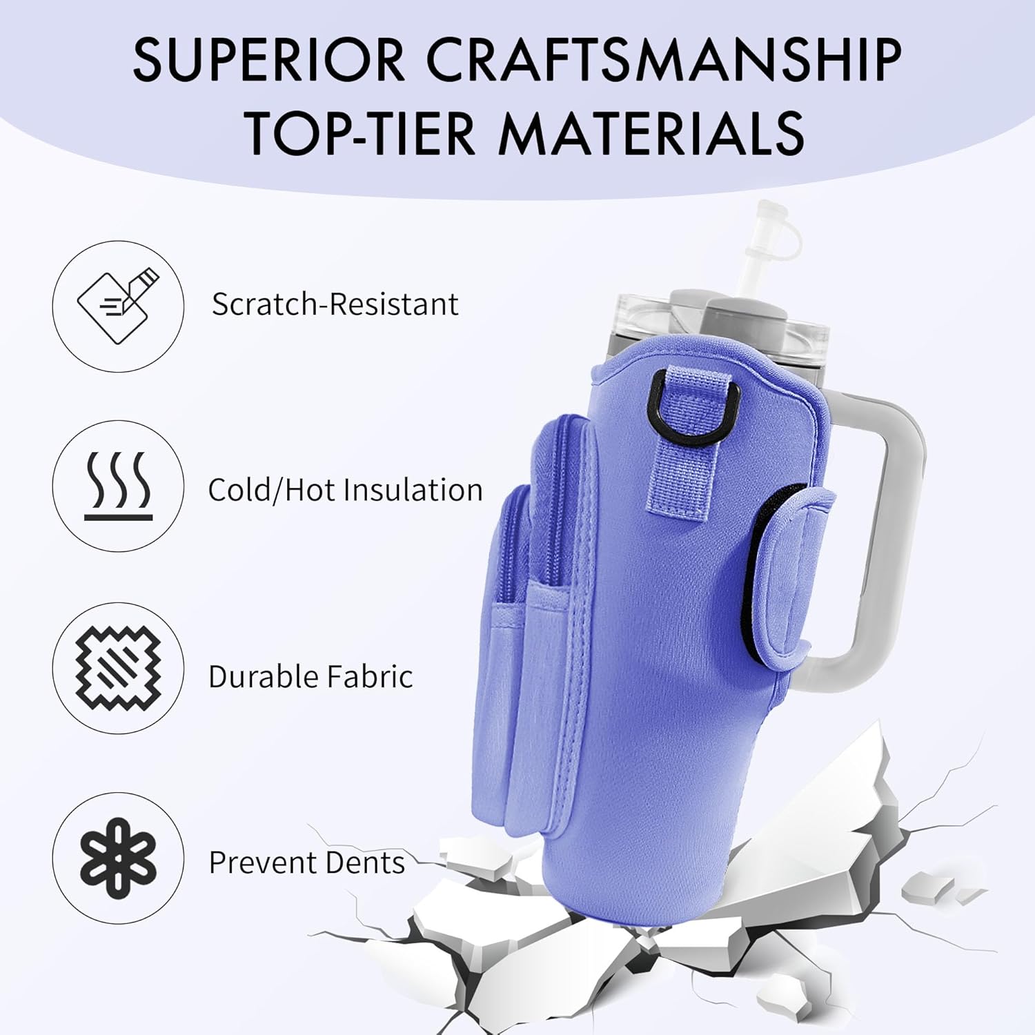 Water Bottle Carrier Bag with Phone Pocket for Stanley Cup 40/30 oz, Water Bottle Holder with Adjustable Strap& Straw Cover, Stanley Cup Accessories - Image 7